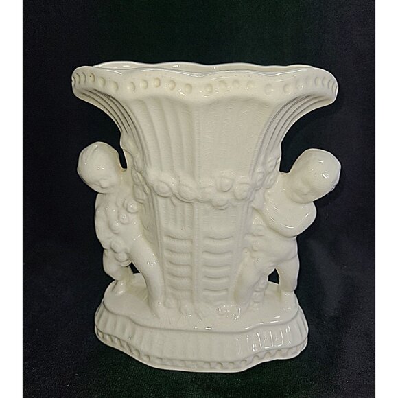 Vintage 1940s Crackle pottery Cherub vase - Picture 1 of 10